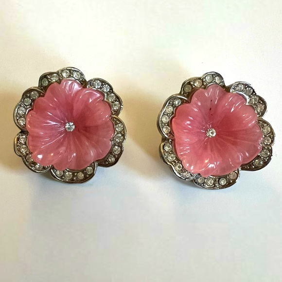 Kenneth Jay Lane Jewelry - KJL Kenneth Jay Lane Avon Pink Perfect Pansy Clip on Earrings Rhinestone Vtg
